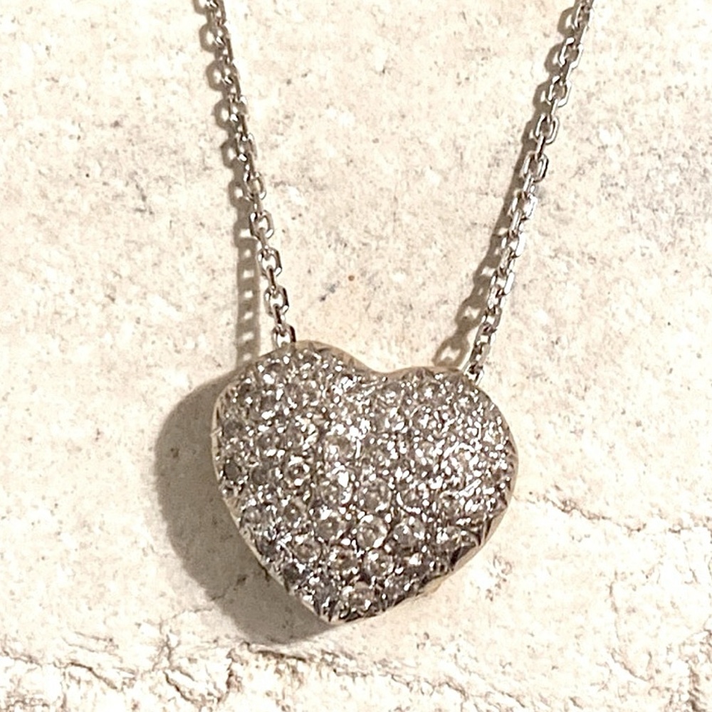 Estate 14k Gold Heart Diamond Pave Pendant with chain. Natural Mined diamonds.